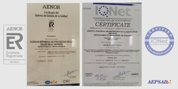 certificado calidad control de dopaje